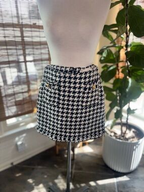 bishop + young- anthropologie cavalier Houndstooth Mini Skirt with Gold Buttons